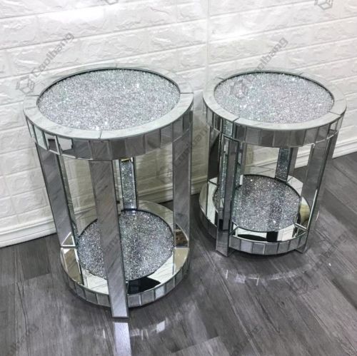 Living Room Crushed Diamond Mirrored Side Table End Table pertaining to
