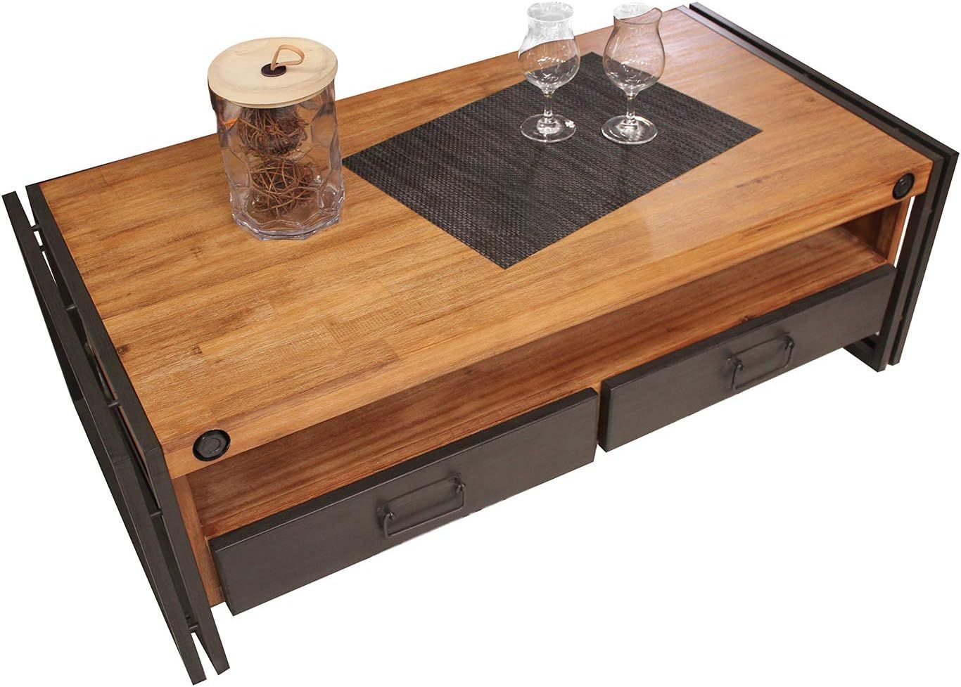 Meubletmoi Industrial Style Coffee Table – Solid Acacia Wood And Metal ... pertaining to Designing with Warmth The Timeless Charm of Acacia Coffee Tables