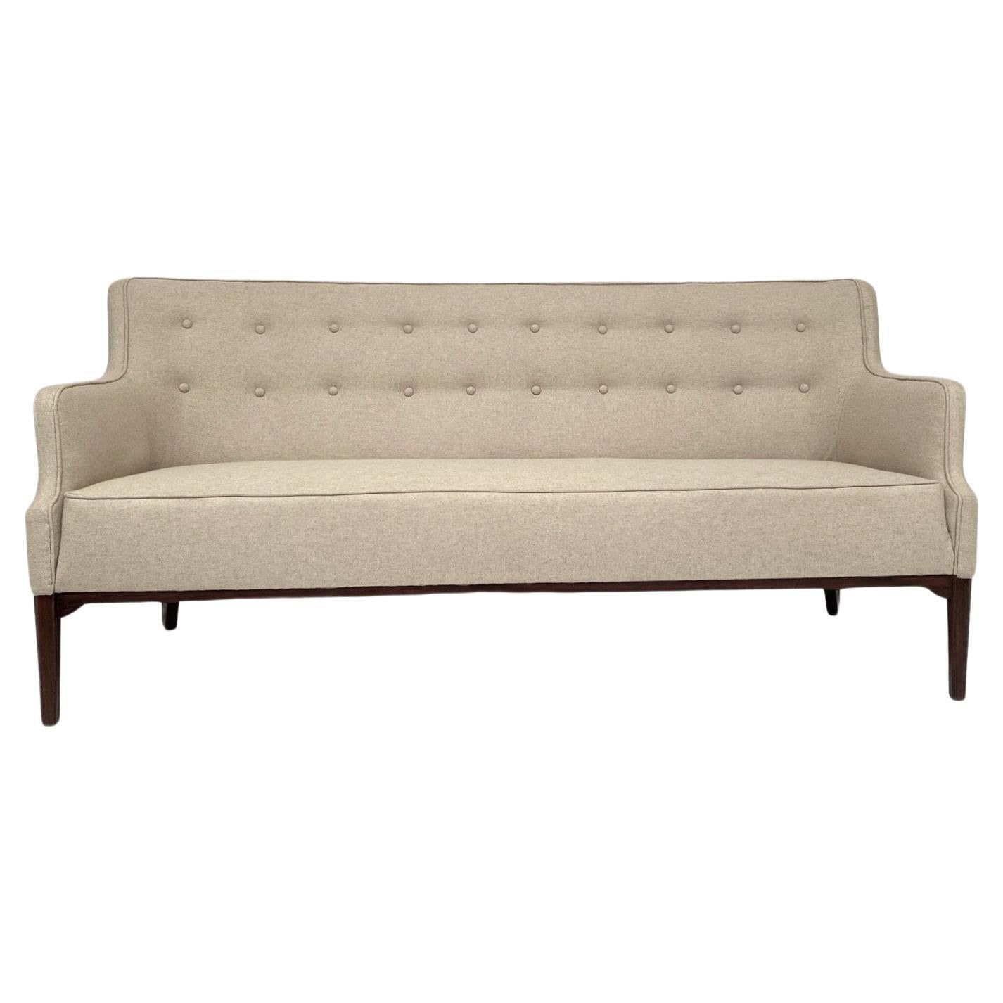 Mid Century Sofa In Imported Quilted Cream Silk At 1Stdibs inside