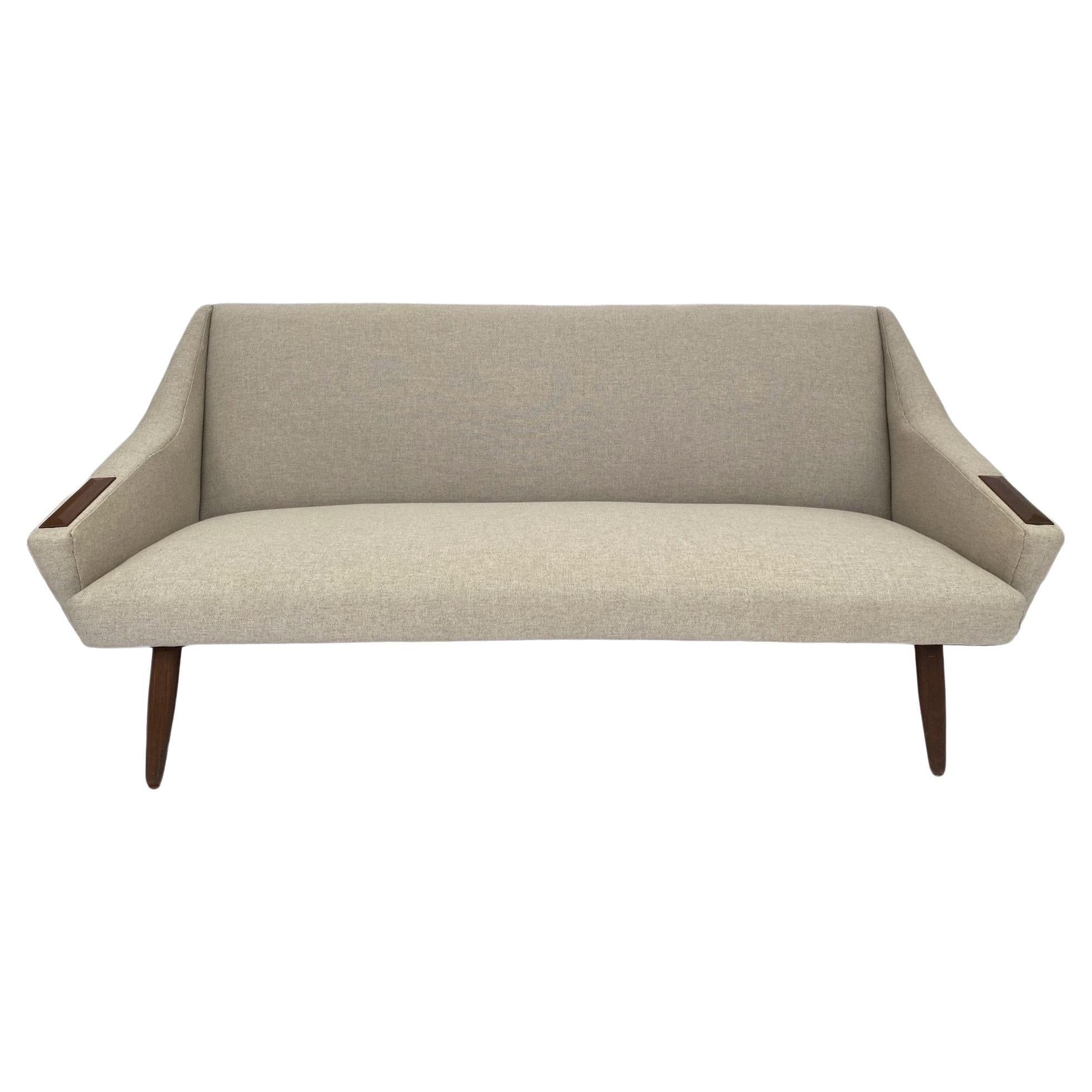 Mid Century Sofa In Imported Quilted Cream Silk At 1Stdibs within