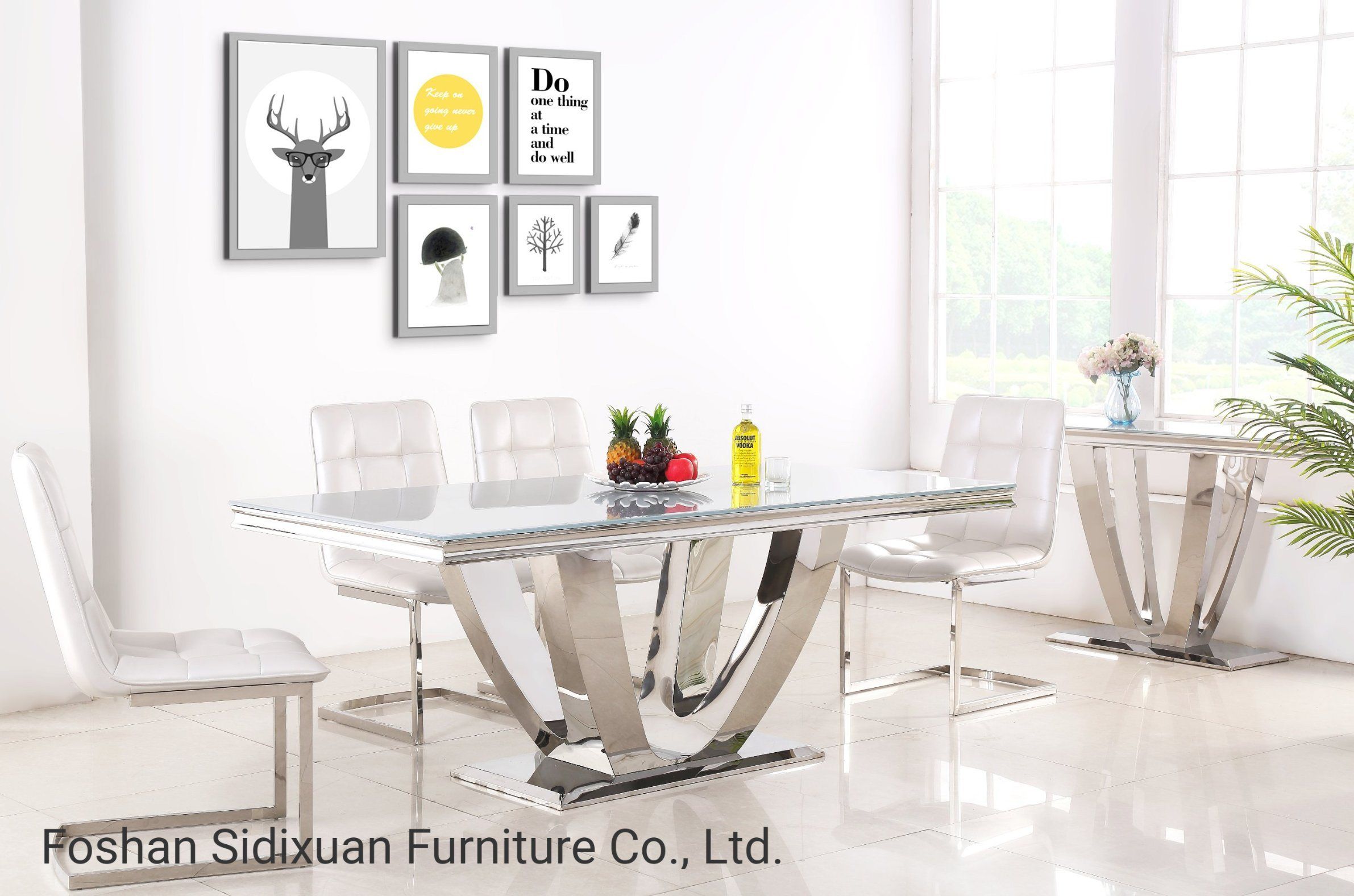 Modern Home Furniture Glass Top Stainless Steel Dining Table Set Dining ... inside The Art of Styling a Clear Glass and Stainless Steel Dining Table