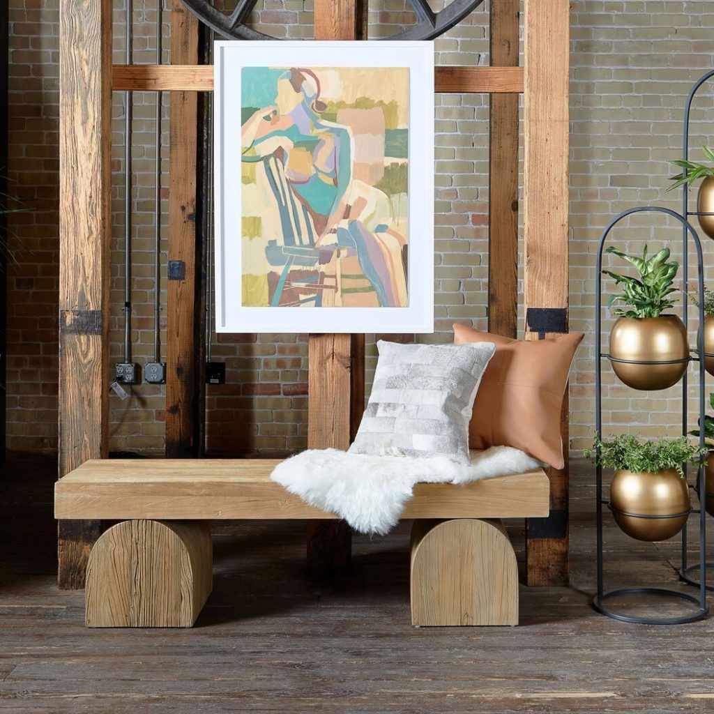 Modern Unfinished Wood Bench With Geometric Silhouette Contemporary ... within Unpacking the Versatility of Small Benches in Modern Living Spaces