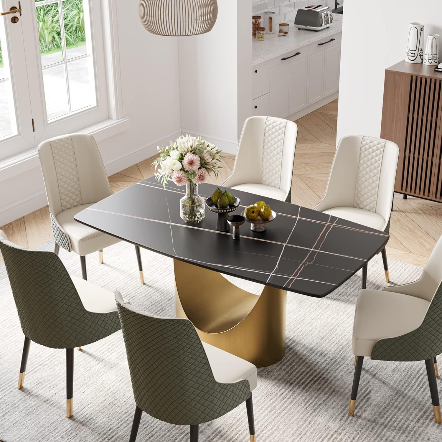 Povison 63'' Modern Dining Table, Sintered Stone Black Dining Room ... intended for Designing a Modern Dining Space with a 63 Inch Black Table