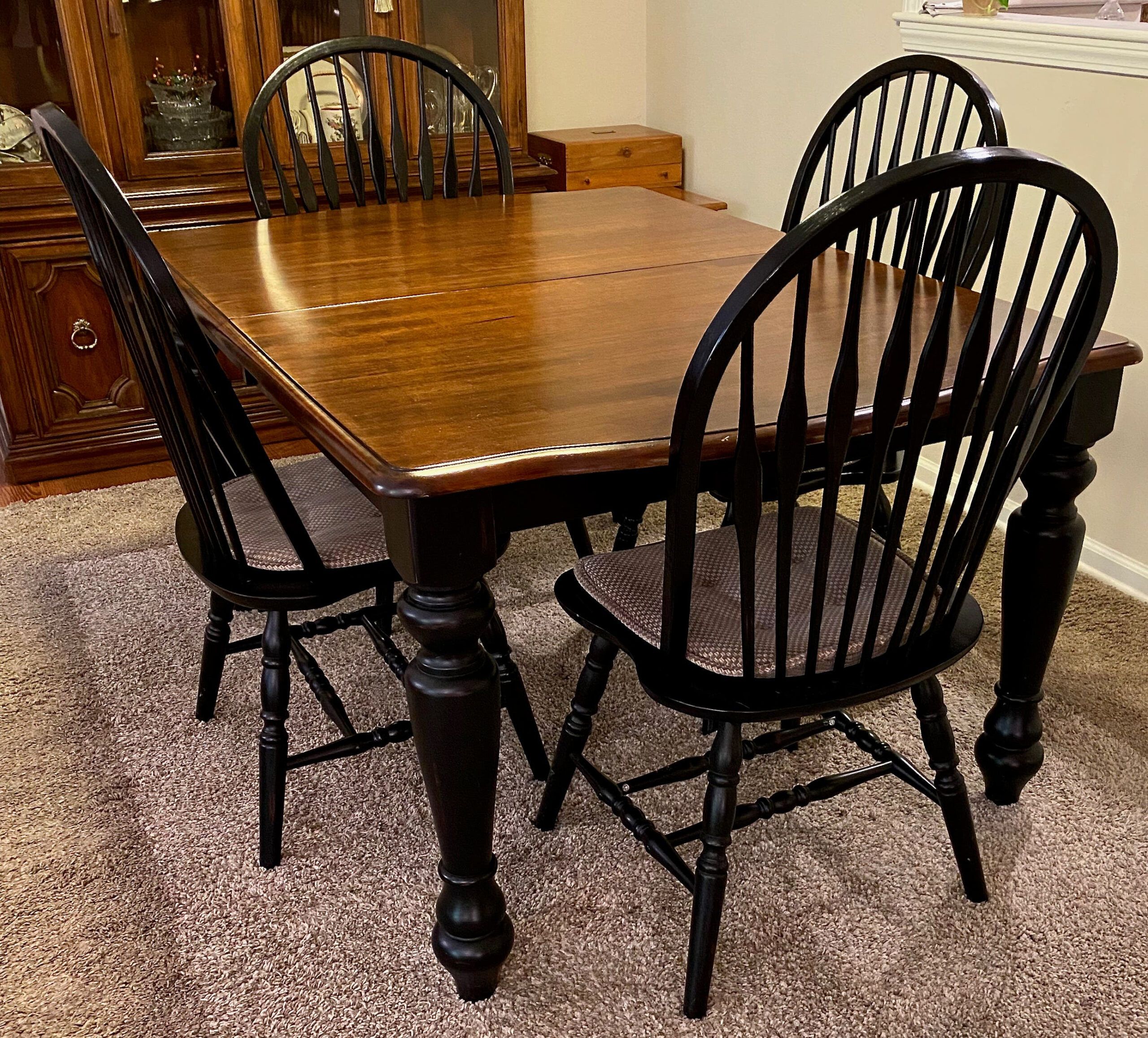 Rectangular Dining Table &Amp; 4 Windsor Style Chairs, Painted Black With ... with regard to