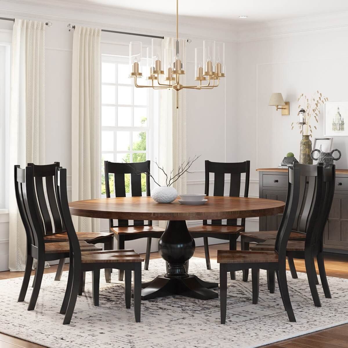 Rexburg Black Two Tone Solid Wood Farmhouse Round Dining Table inside