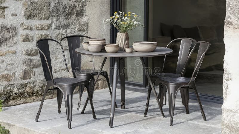 Round Durable Outdoor Patio Dining Table Design Stock Photos - Free ... throughout Bringing the Outdoors In Exploring Natural Olejo Dining Tables