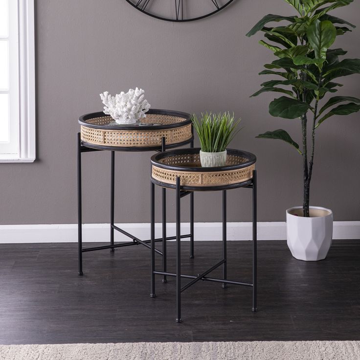 Sei Furniture Meredith 2-Piece Accent Table Set In Black | Mathis Home ... intended for