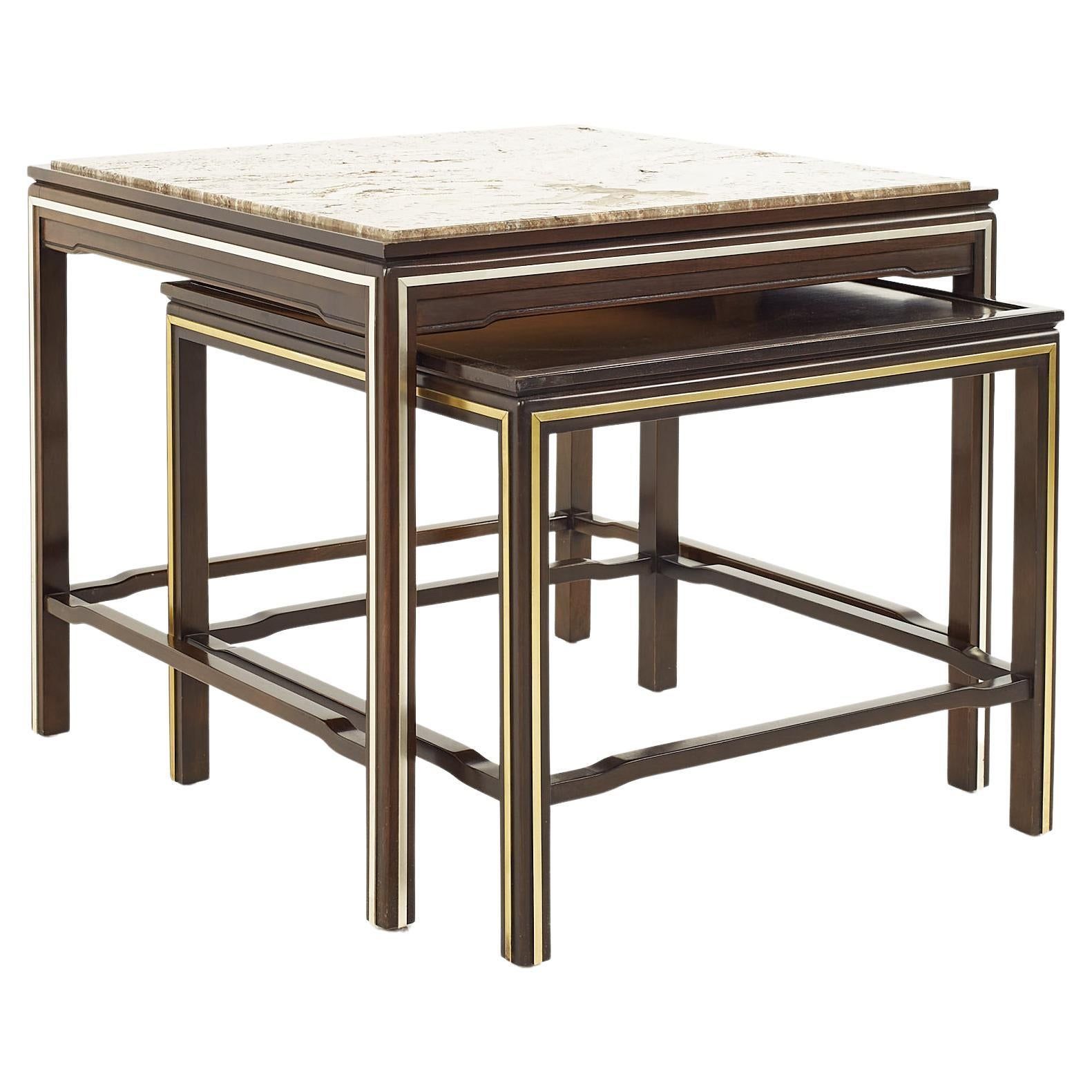 Set Of 3 Mid-Century Neoclassical Brass And Marble Nesting Tables For ... with regard to A Deep Dive into the Craftsmanship of Bronze and Beige Marble Nesting Tables