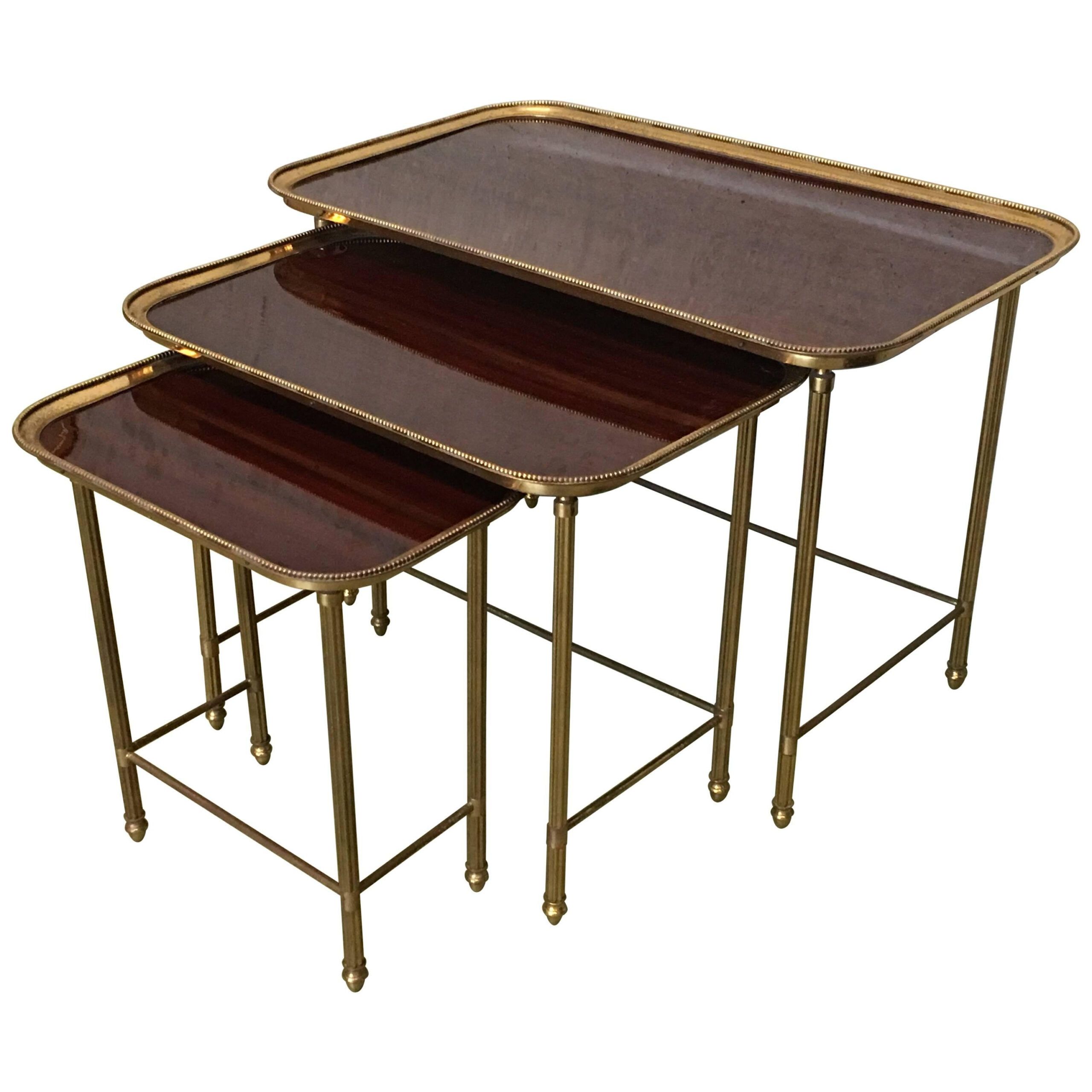 Set Of Three Brass And Antique Glass Nesting Tables At 1Stdibs throughout