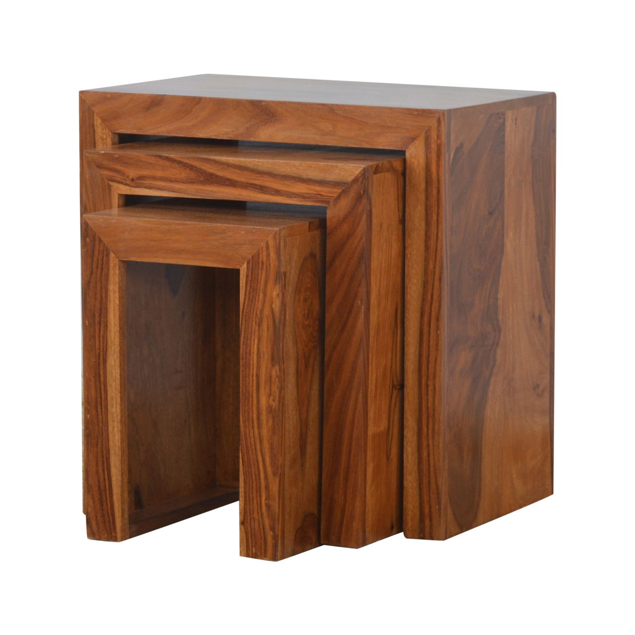 Sheesham Wood Cube Set Of 3 Nesting Tables – Hollygrove with regard to