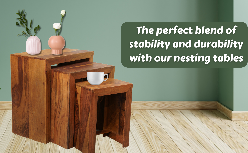 Urban Woods Nidium Nesting Table Set - Sheesham Wood, Natural Finish ... regarding