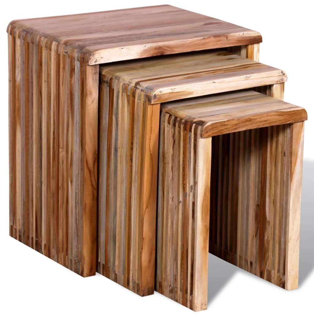 Vidaxl Nesting Table Set 3 Pieces Reclaimed Teak | Vidaxl.com in The Art of Functional Furniture Exploring Vidaxl Sheesham Nesting Tables