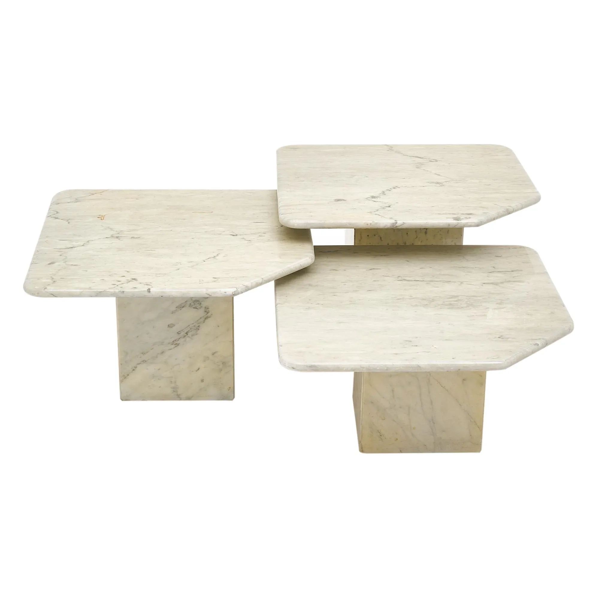 Vintage Carrara Marble Nesting Tables | Chairish for A Deep Dive into the Craftsmanship of Bronze and Beige Marble Nesting Tables