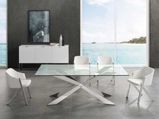Vortex Clear Glass, Stainless Steel Dining Table By Casabianca Home ... regarding