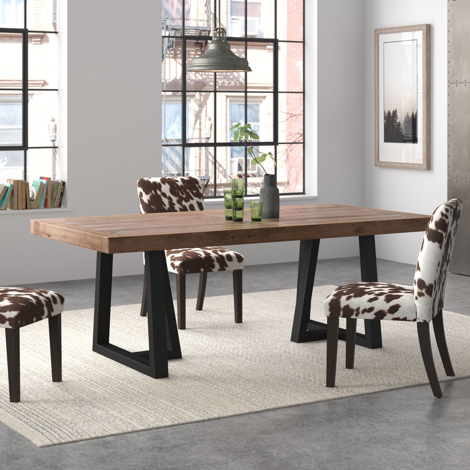 Wade Logan® Miesville Prairie Rectangular Dining Table, Natural/Black ... for