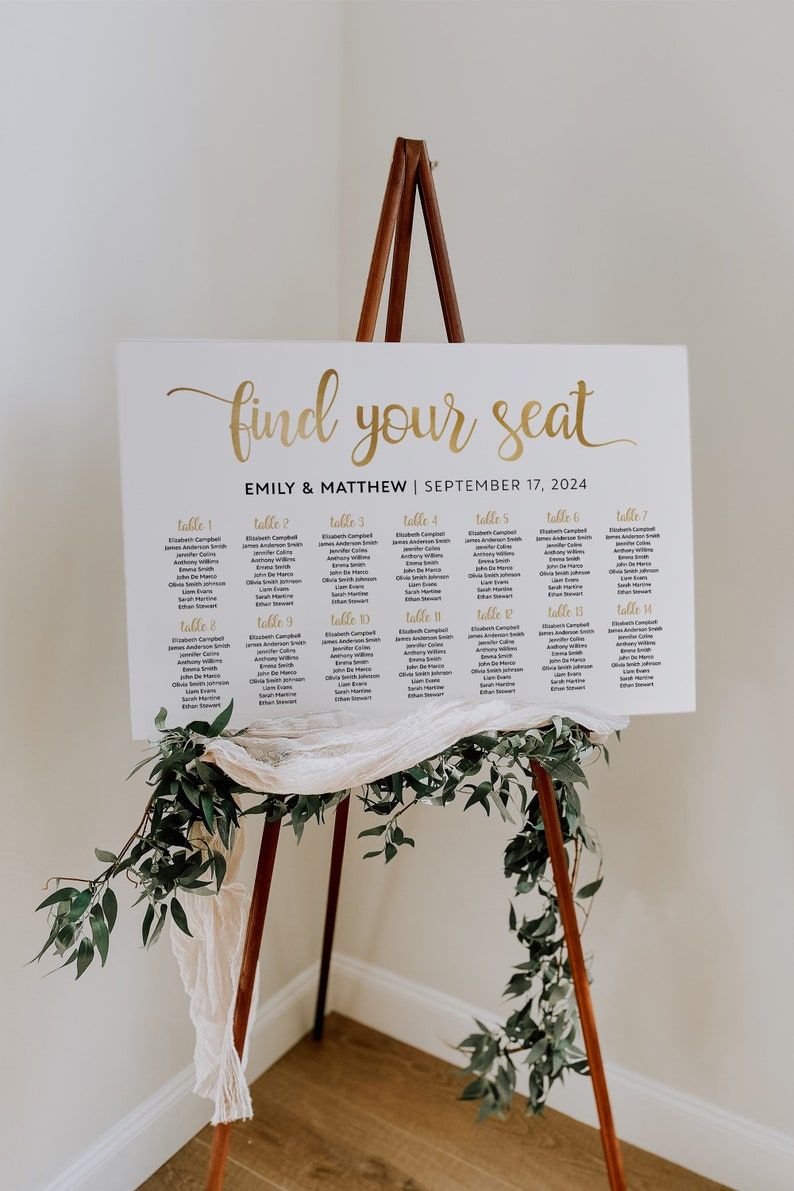 Wedding Seating Chart Gold Seating Chart Template Gold - Etsy inside