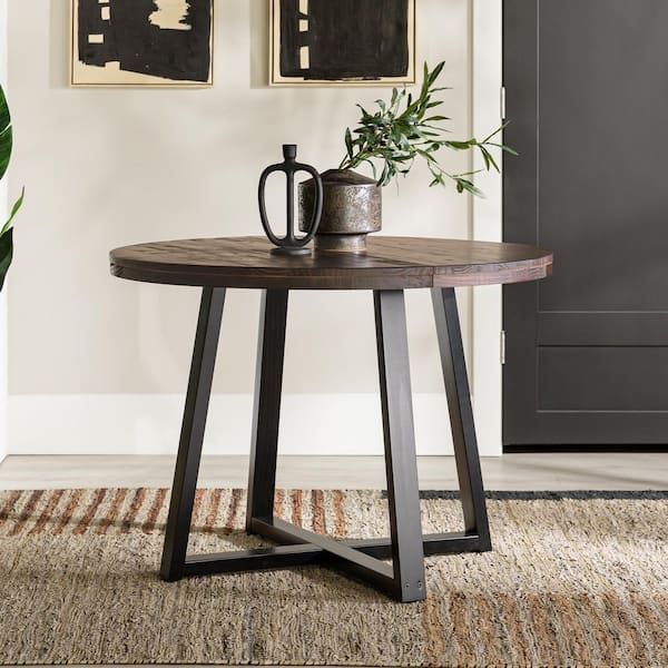 Welwick Designs 42 In. Round Mahogany/Black Solid-Wood Top And Frame ... intended for