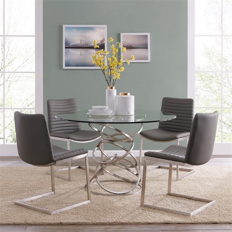 Wendy Contemporary Dining Table In Brushed Stainless Steel Finish And ... in The Art of Styling a Clear Glass and Stainless Steel Dining Table