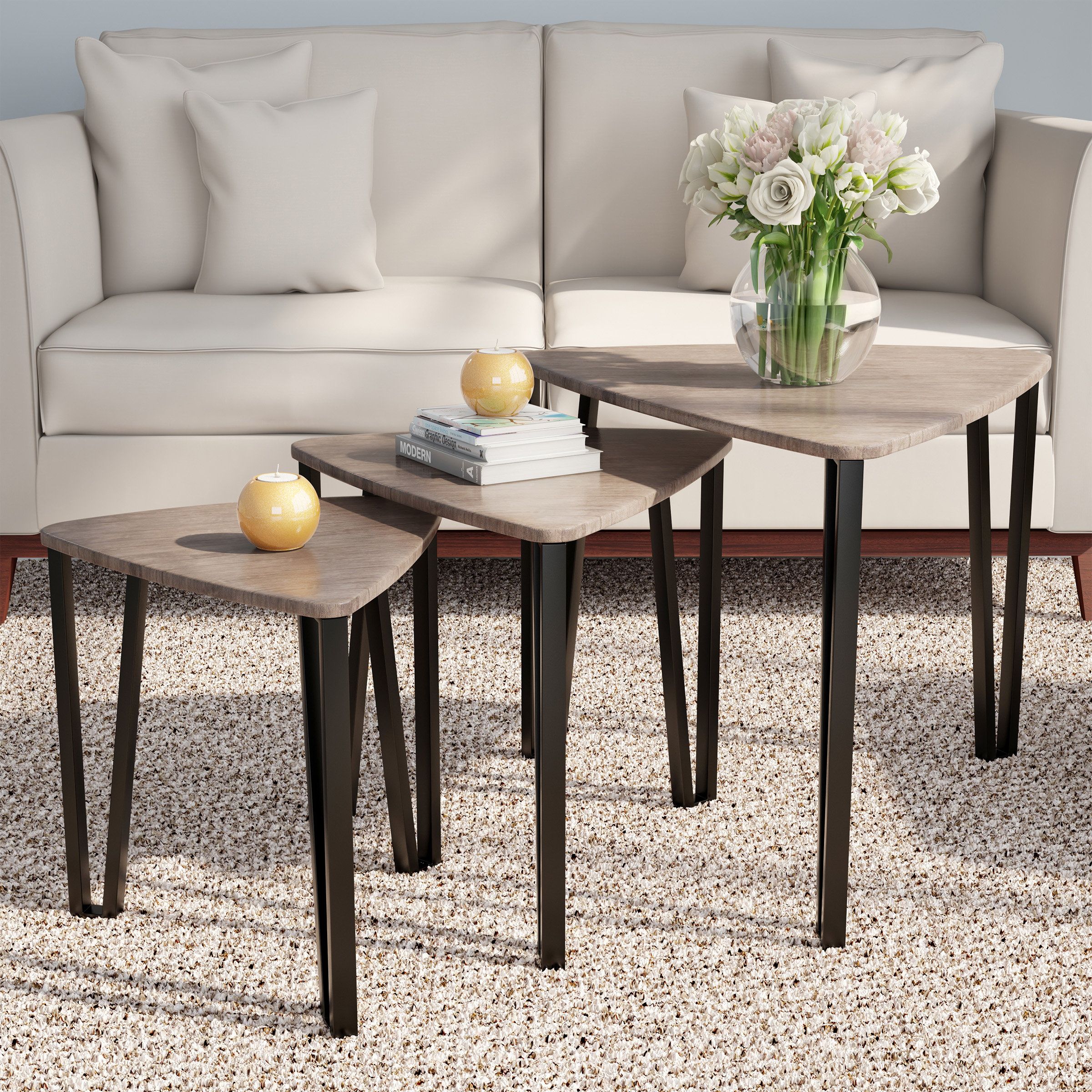 Williston Forge Randolph Nesting Tables - 3 Piece Modern Woodgrain-Look ... within