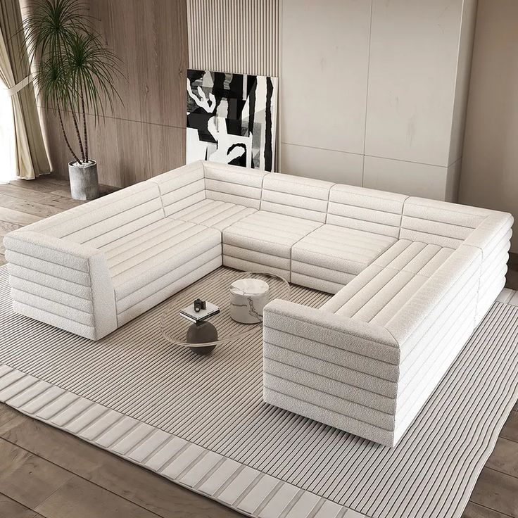 126" U-Shaped Modern White Boucle Modular Sectional Sofa For 8 Seaters ... pertaining to How to Incorporate a Brown Boucle Modular Sofa into Your Home