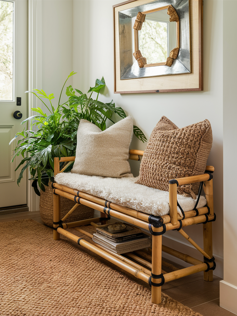 21 Ultra-Chic Entryway Bench Decor Ideas That Will Instantly Elevate ... in How an Oval Cushioned Bench Can Elevate Your Entryway or Living Area