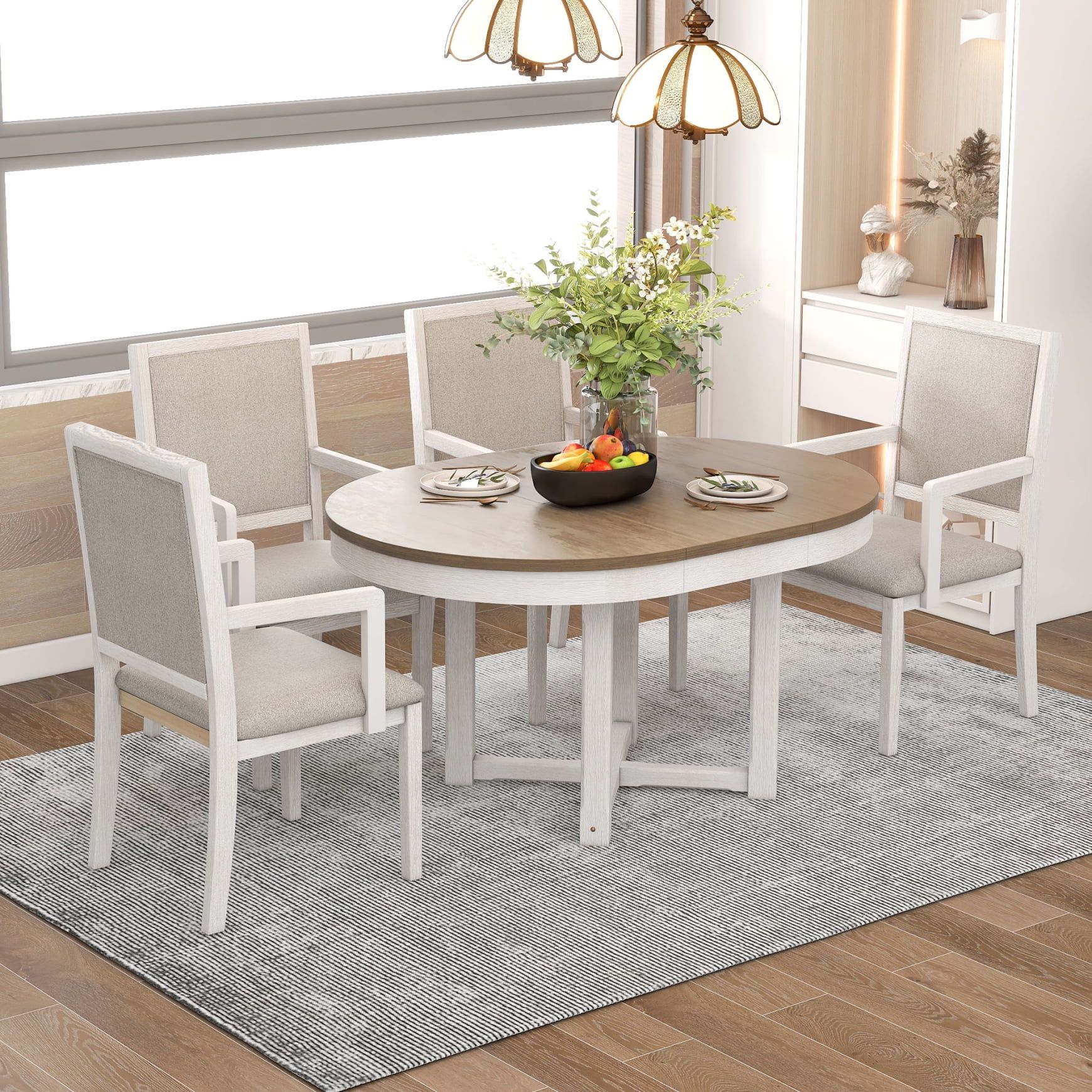 5-Piece Dining Table Set, Two-Size Round To Oval Extendable Butterfly ... inside [%|Extendable Leaf Wood Dining Table in White/Brown, focusing on education, insights, and reader benefits: [ %]