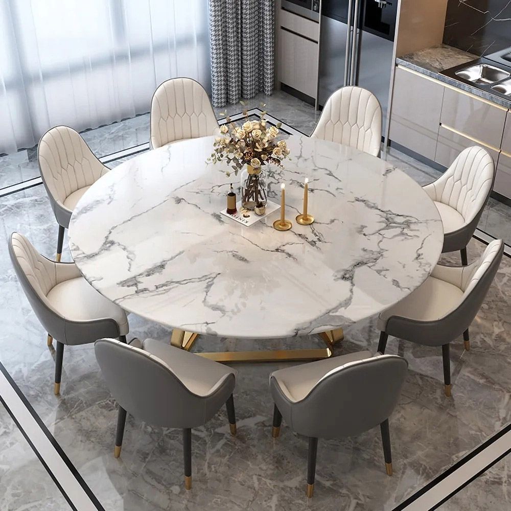 53" Round White Faux Marble Dining Table With Stainless Steel Base ... inside