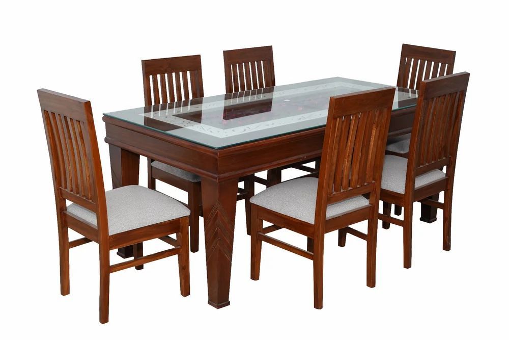6 Seater Glass Top Brown Wooden Dining Table Set At Rs 38999/Set In ... throughout Understanding the Benefits of an 18-Inch Leaf on a Brown Wooden Dining Table