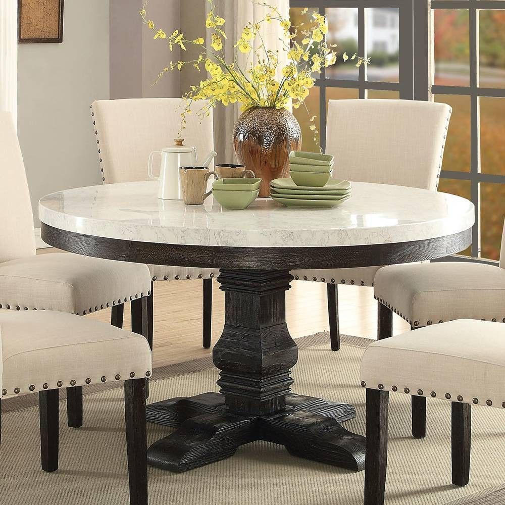 Acme Furniture 54" Nolan Dining Table White Marble/Salvage Dark Oak: 4 ... intended for Discovering the Versatility of the Nolan Black Wood Dining Table