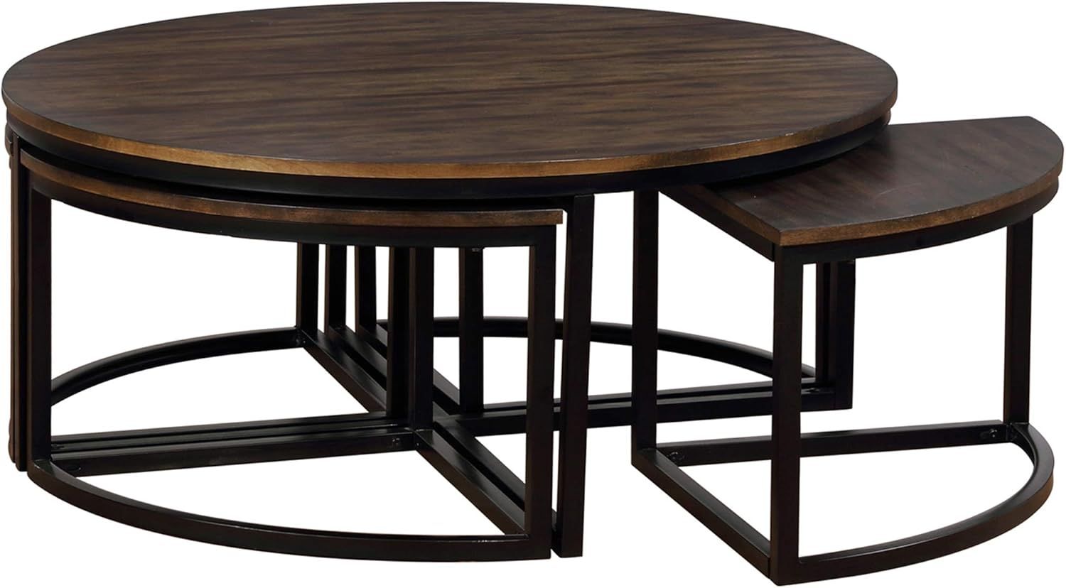 Amazon.com: Arcadia Acacia Wood 42-Inch Round Coffee Table With Nesting ... pertaining to Achieving an Industrial Look with Antiqued Mocha Coffee Tables