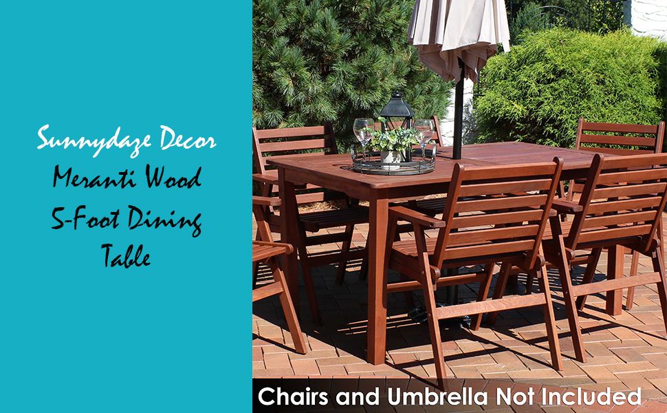 Amazon.com: Sunnydaze Meranti Wood 5-Foot Dining Table : Patio, Lawn ... for