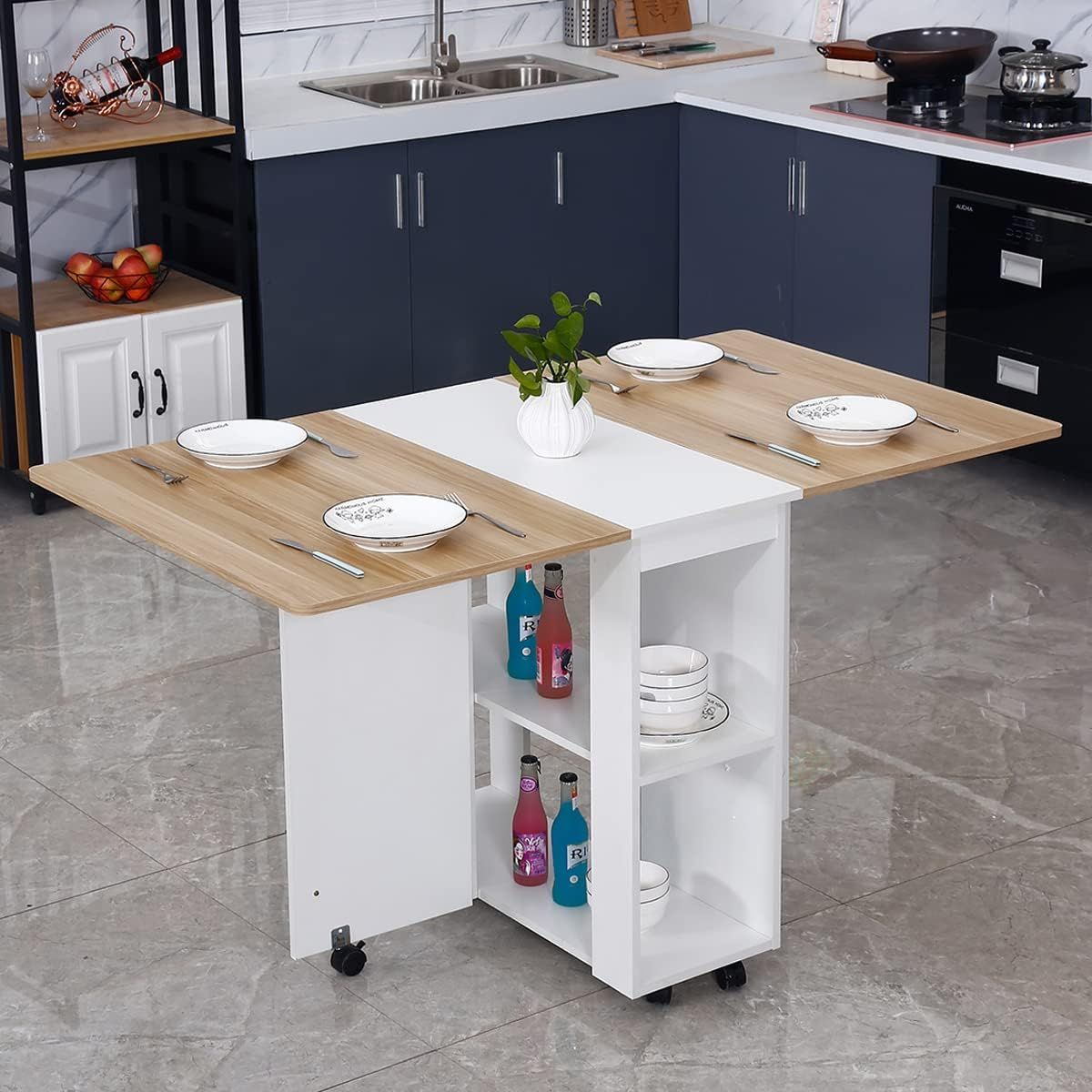 Amazon.com - Vanspace Folding Dining Table Drop Leaf Kitchen Table For ... with regard to