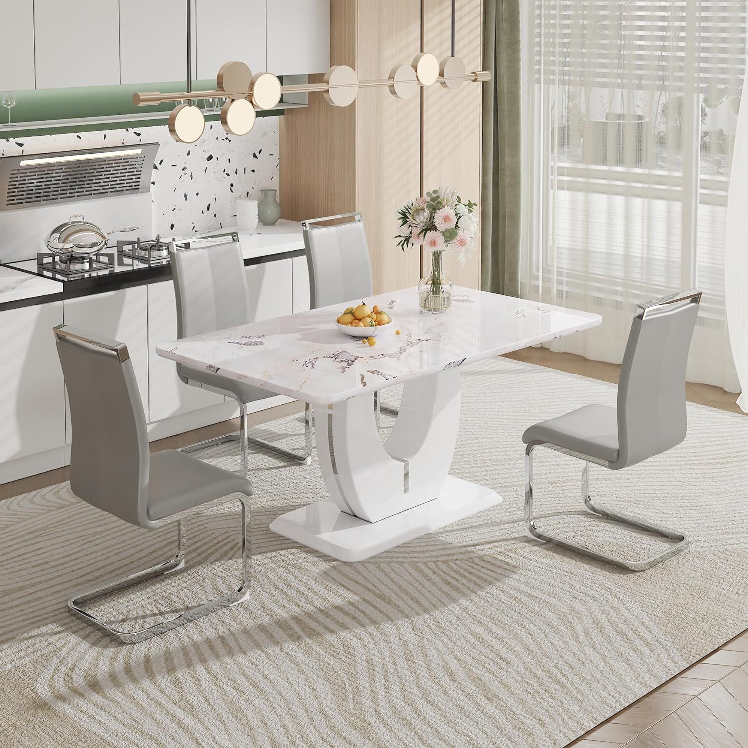 Amazon.com - White Marble Dining Table Set For 4,Faux Marble Kitchen ... with