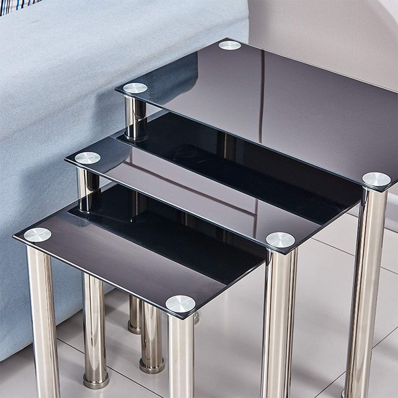 Ansley&Amp;Hosho Black Glass Nesting Tables Glossy Nest Of 3 Tables ... within Why Black Fluted Glass Nesting Tables are a Versatile Decor Choice