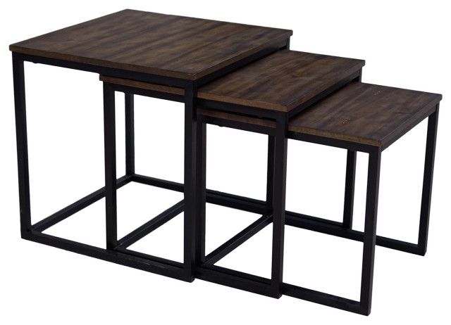 Arcadia Acacia Wood 24" Square Nesting End Tables, Antiqued Mocha ... intended for