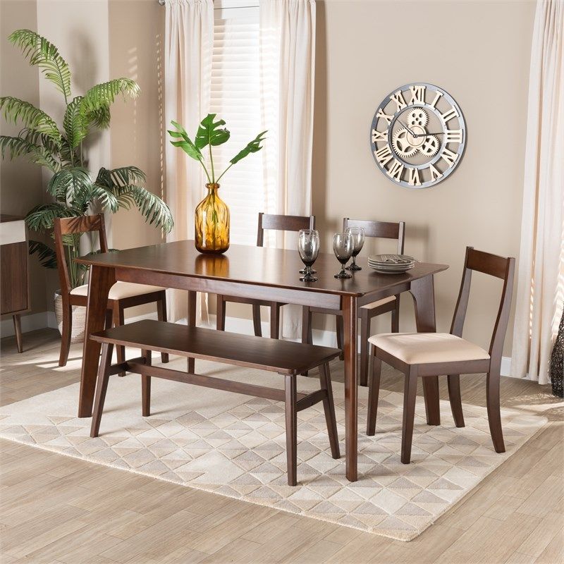 Baxton Studio Carola Cream Fabric And Dark Brown Wood 6-Piece Dining ... inside From Concept to Comfort The Journey of the Baxton Studio Alana Dining Table