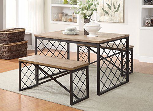 Benzara Wood And Metal Dining Set, Light Oak &Amp; Gray, 3 Piece Pack ... for Creating Cozy Nooks How the Benzara BM177900 Light Oak Set Elevates Your Space