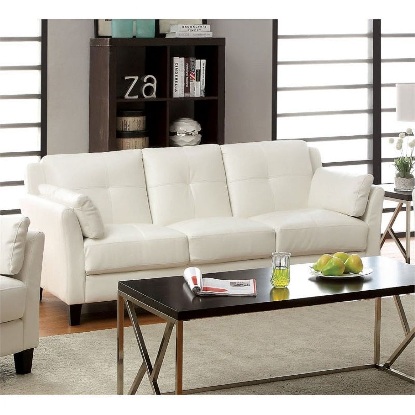 Bowery Hill Leather Tufted Sofa In White - Walmart.com within Styling Your Space with the Bowery Hill Modern Tufted Leather Sofa