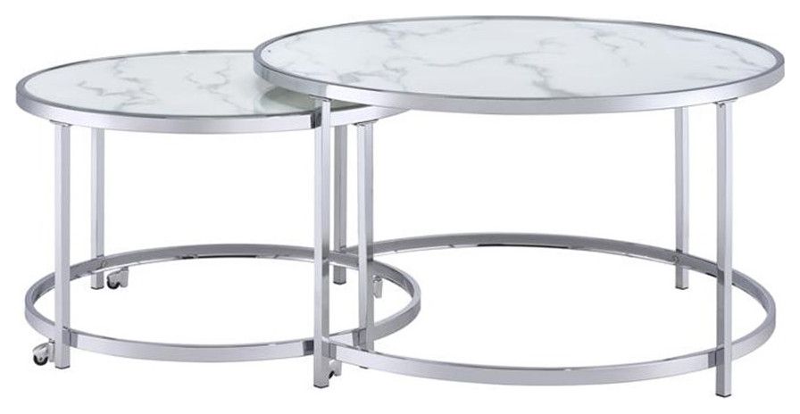 Bowery Hill Transitional Faux Marble Nesting Cocktail Tables In White ... inside