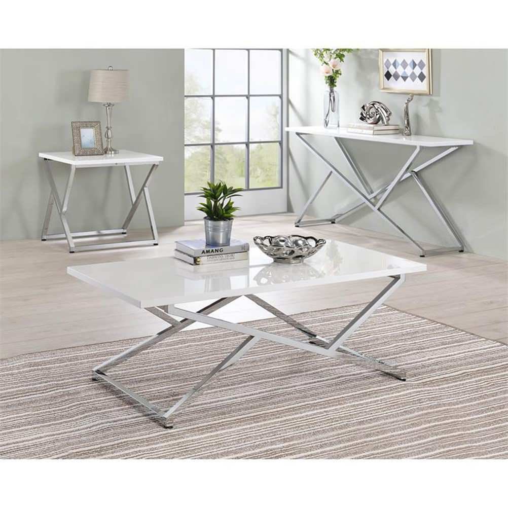 Bowery Hill Wood Rectangular Console Table In Chrome And White ... with regard to