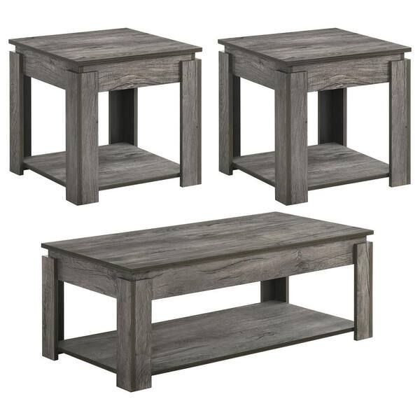 Coaster Donal 3-Piece 46.75 In. Weathered Grey Rectangle Wood 3-Piece ... intended for A Closer Look at the Coaster Warren 3-Piece Occasional Table Duo