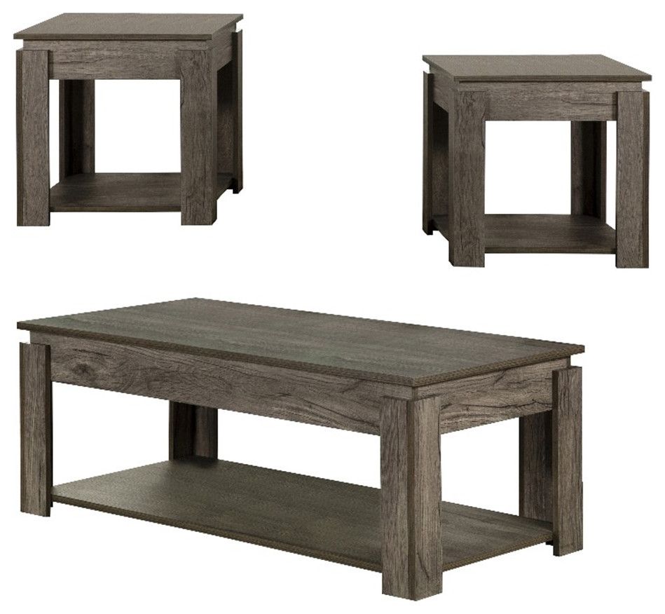 Coaster Donal 3-Piece Wood Occasional Coffee Table Set In Weathered ... with regard to A Closer Look at the Coaster Warren 3-Piece Occasional Table Duo