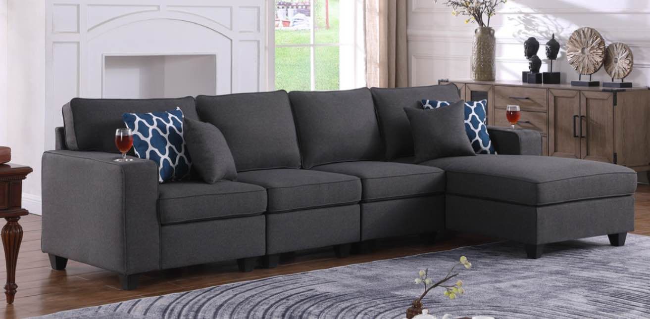Cooper Dark Gray Linen 4Pc Sectional Sofa Chaise With Cupholder ... throughout Designing with the Cooper Dark Gray Linen Sectional Sofa A Pro's Perspective
