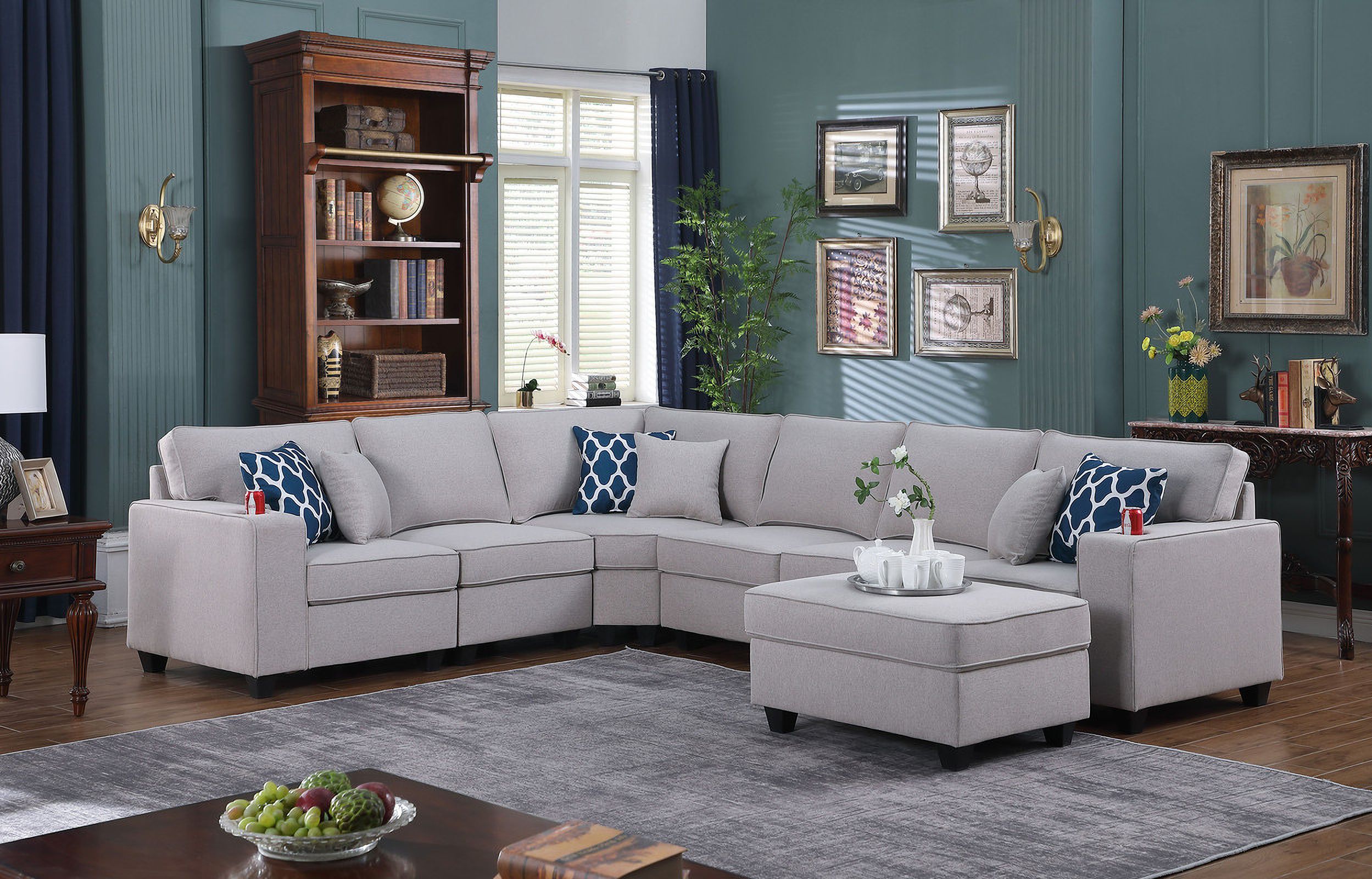 Cooper Light Gray Linen 7Pc Reversible L-Shape Sectional Sofa With ... intended for How the Cooper Dark Gray Linen Sectional Sofa Can Transform Your Home Decor