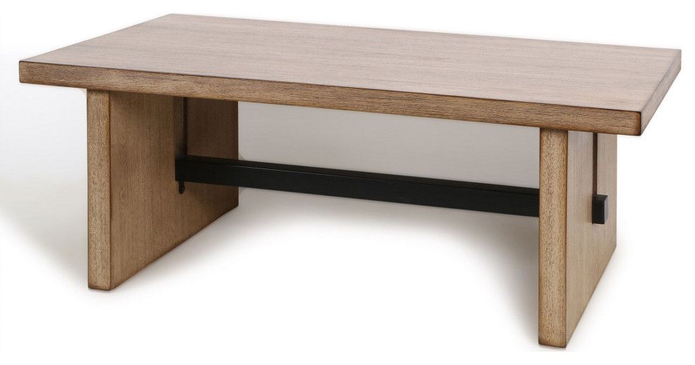 Dann Foley Coffee Table Tobacco Brown Wood Veneer With Black Bar Accent ... pertaining to The Art of Styling Your Dann Foley Whitewash and Light Brown Table