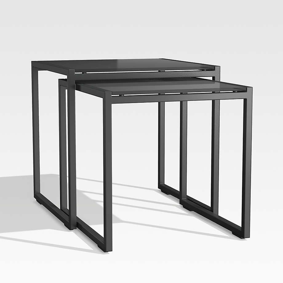 Dune Black Outdoor Nesting Tables With Black Painted Glass, Set Of Two ... inside Why Black Fluted Glass Nesting Tables are a Versatile Decor Choice