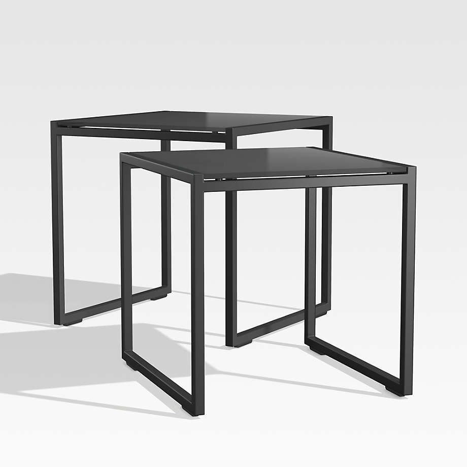 Dune Black Outdoor Nesting Tables With Black Painted Glass, Set Of Two ... regarding