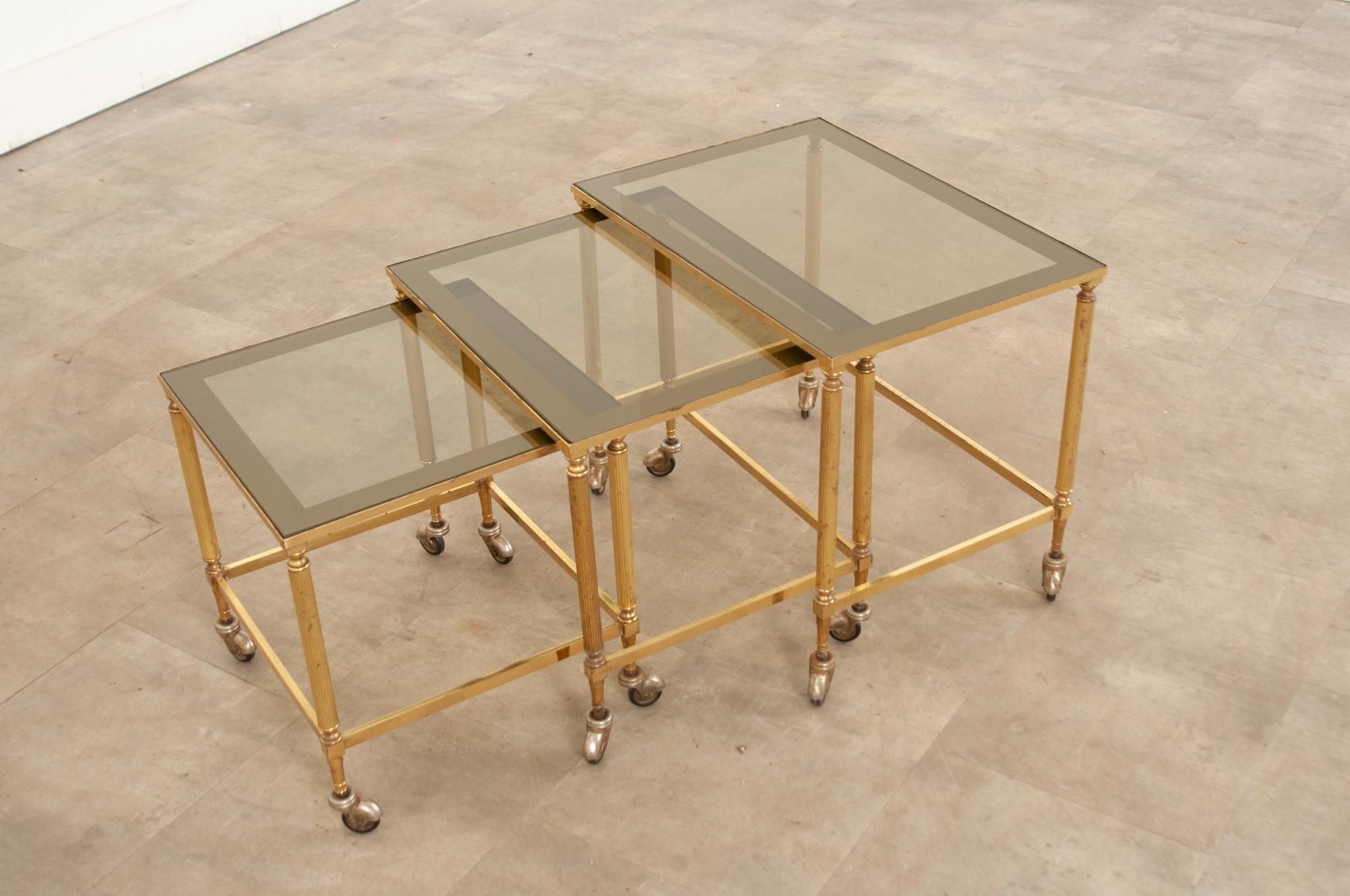 English 20Th Century Brass And Glass Nesting Tables For Sale At 1Stdibs within Why Black Fluted Glass Nesting Tables are a Versatile Decor Choice
