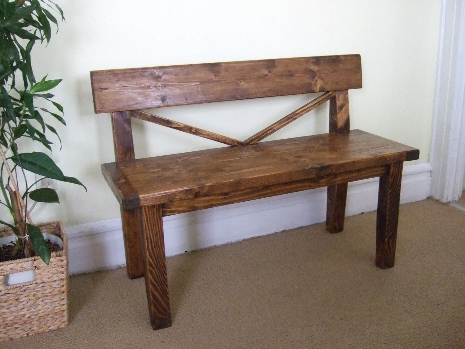 Farmhouse Style Bench | Rustic Bench With Back | Solid Wood Bench ... for How to Style Your Rustic Minimalist Wood and Iron Dining Bench