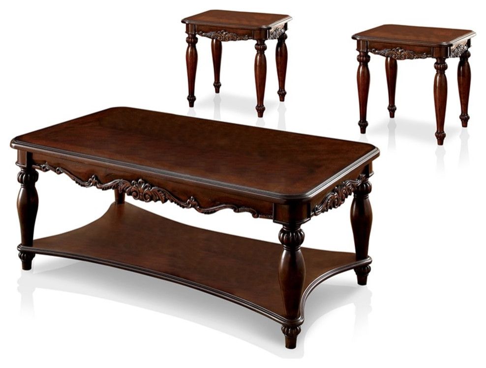 Furniture Of America Garner Traditional Wood 3-Piece Coffee Table Set ... inside Understanding the Enduring Appeal of Cherry Wood Furniture The Garner Set